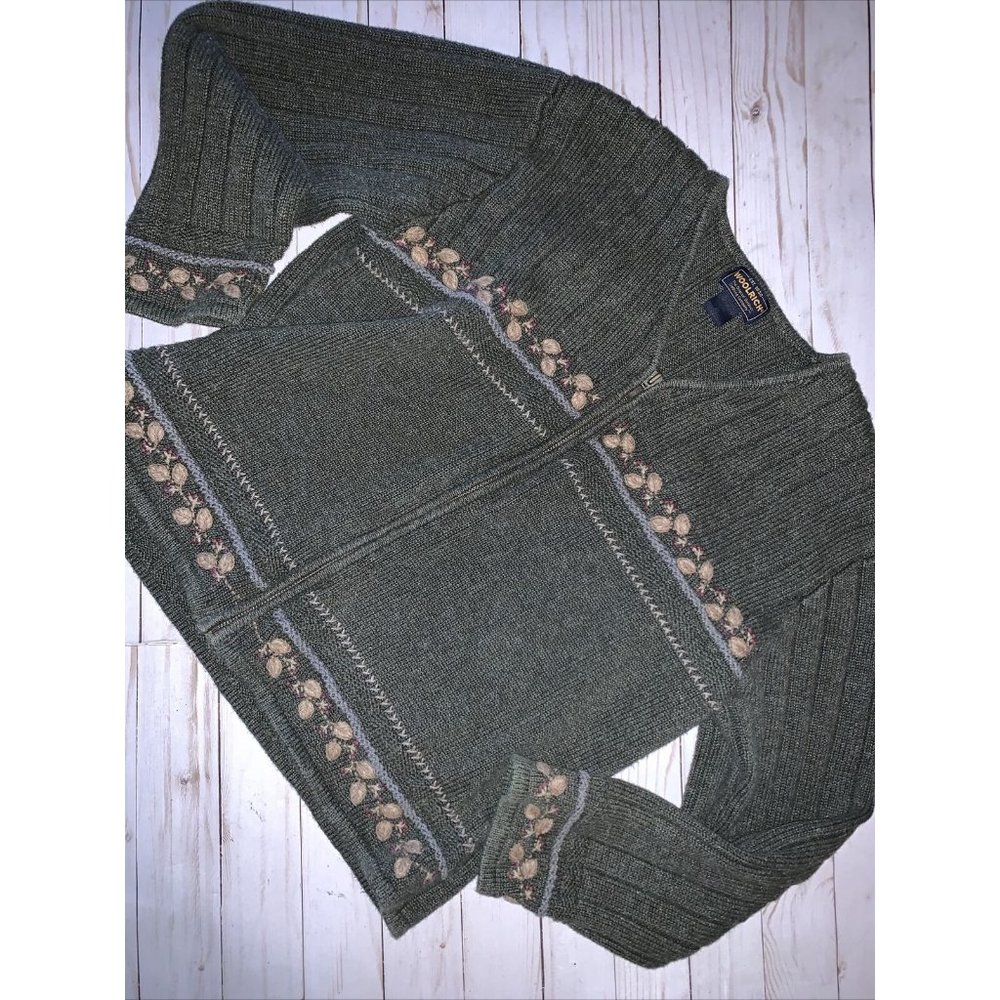Women's | Woolrich | XL | Green With Leaves| Full-Zip | Sweater
